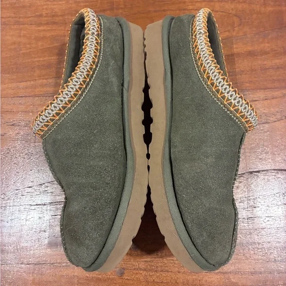 UGG Tasman Slippers Burnt Olive Suede Slippers with Tan Trim Size 6 - Picture 4 of 7